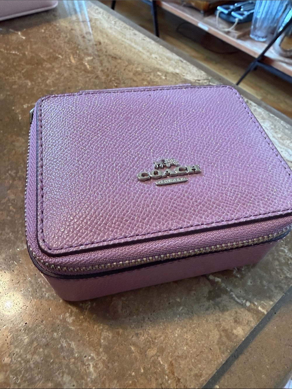 Coach Lavender Leather Zip Jewelry Case with Silver Tone Logo - Picture 1 of 5